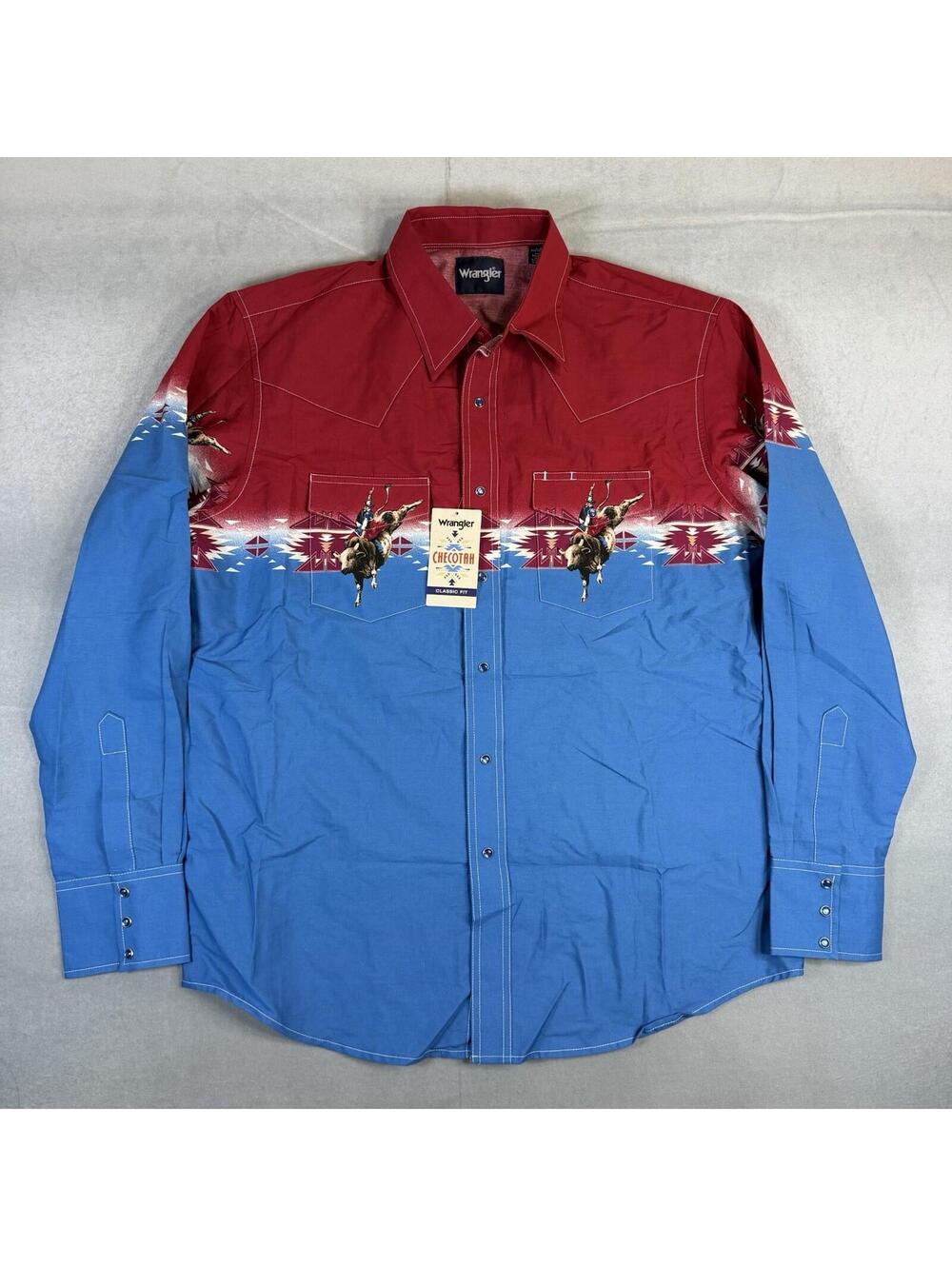Wrangler Checotah Western Pearl Snap Shirt Mens Large Aztec Cowboy Bull Riding